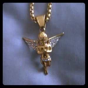 Gold plated necklace with angel medallion